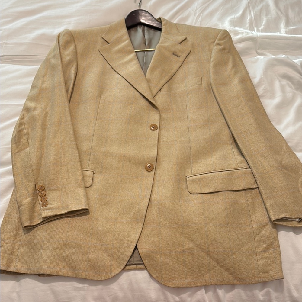 (Orig $849) Men’s 100% Soft Bamboo Tan Blazer Sport Coat (Eu 56R/US46)